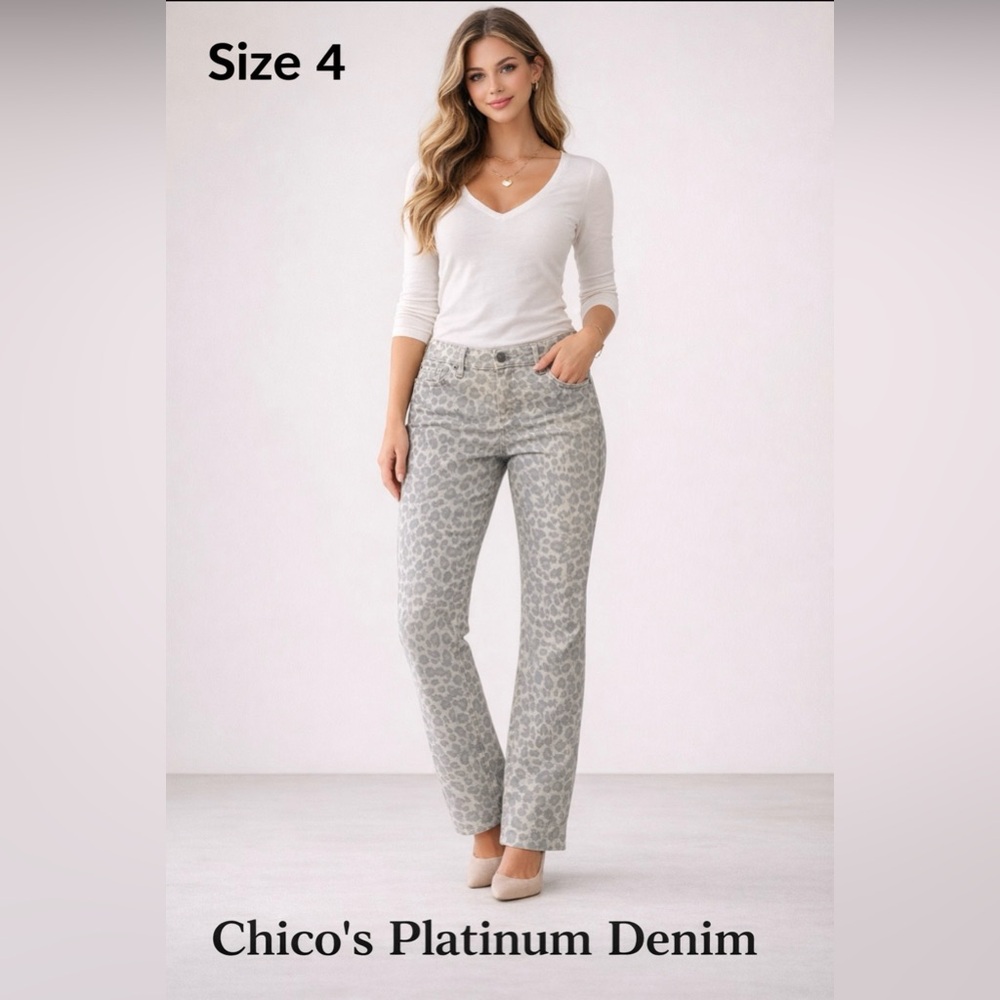 COPY - CHICO'S PLATINUM DENIM Sz 4 Gray Muted leopard Print (Chico's Sz 0)